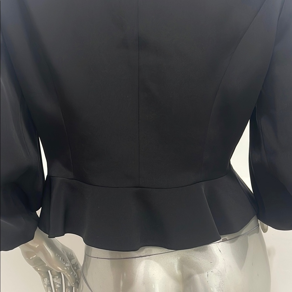 Musani Couture Black Ruffled Bow Front Peplum Satin Blouse Top EUR 42 Evening - Picture 8 of 12